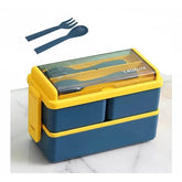 Double Layered Lunch Box With Cutlery Set 14:173#Double layer Blue