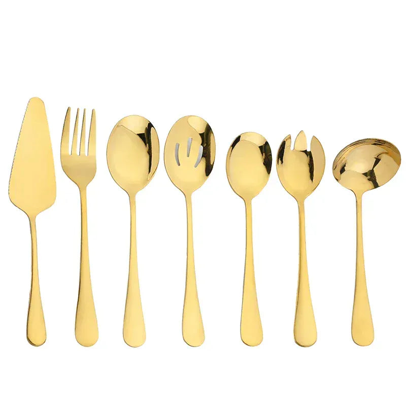 7Pcs Stainless Steel Gold Dinnerware Set