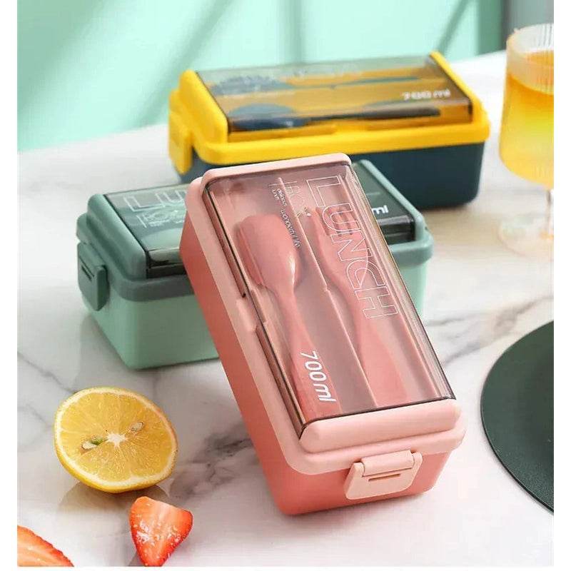 Double Layered Lunch Box With Cutlery Set