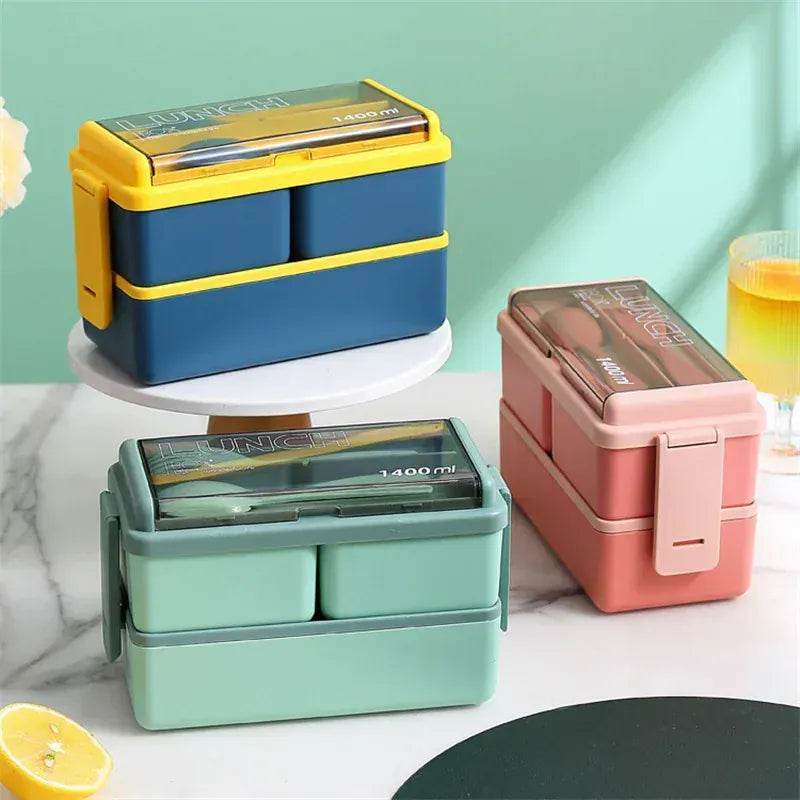 Double Layered Lunch Box With Cutlery Set
