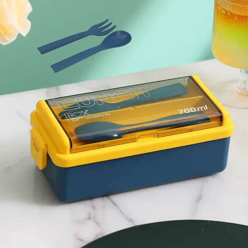 Double Layered Lunch Box With Cutlery Set 14:350853#Single layer Blue