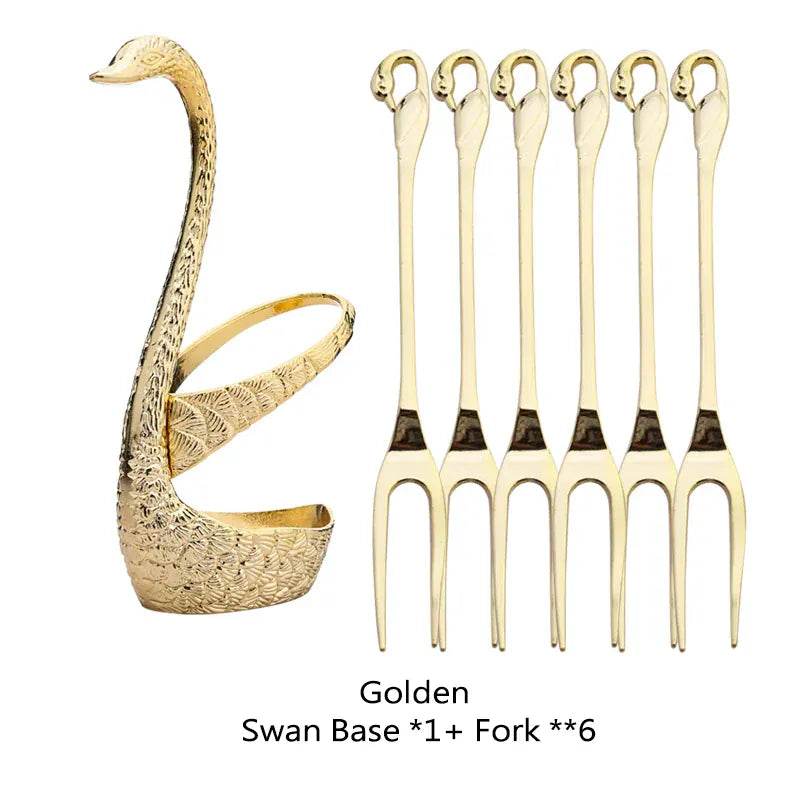 Golden Swan Base Utensil Holder 14:350850#gold set-6fork