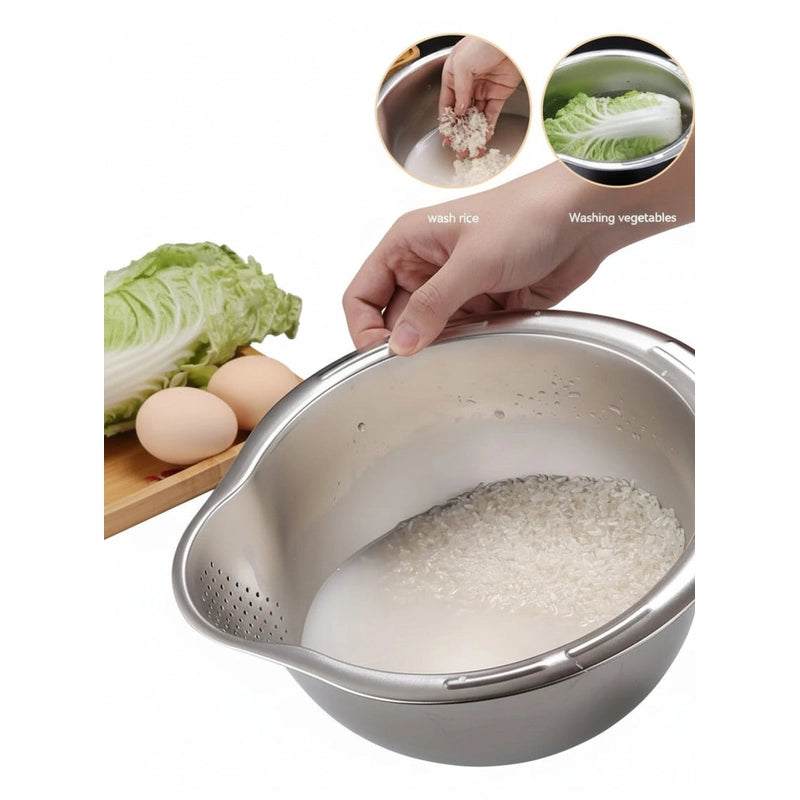 Stainless Steel Food Rice Washer Strainer Bowl