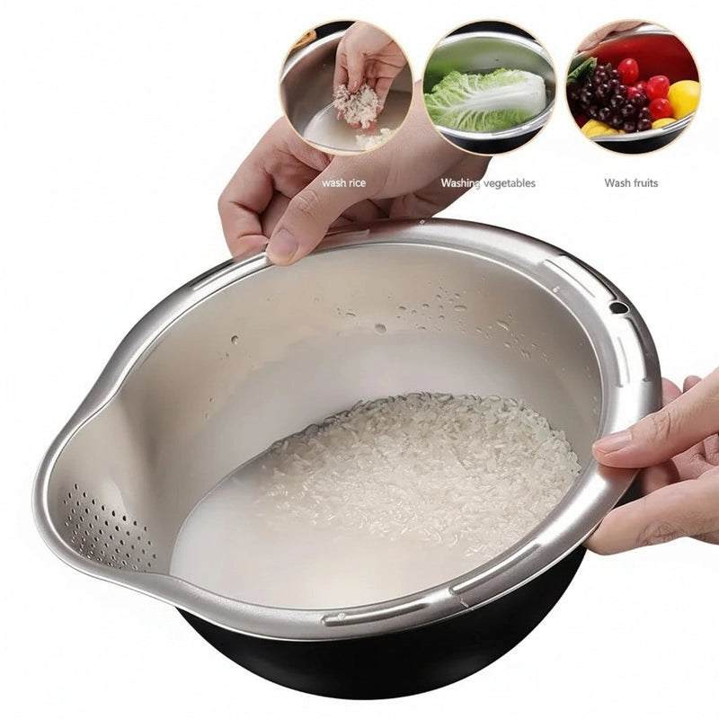 Stainless Steel Food Rice Washer Strainer Bowl